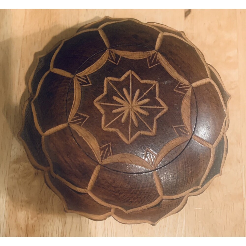 Vintage Wooden Hand Carved Jewelry/ Trinket Box